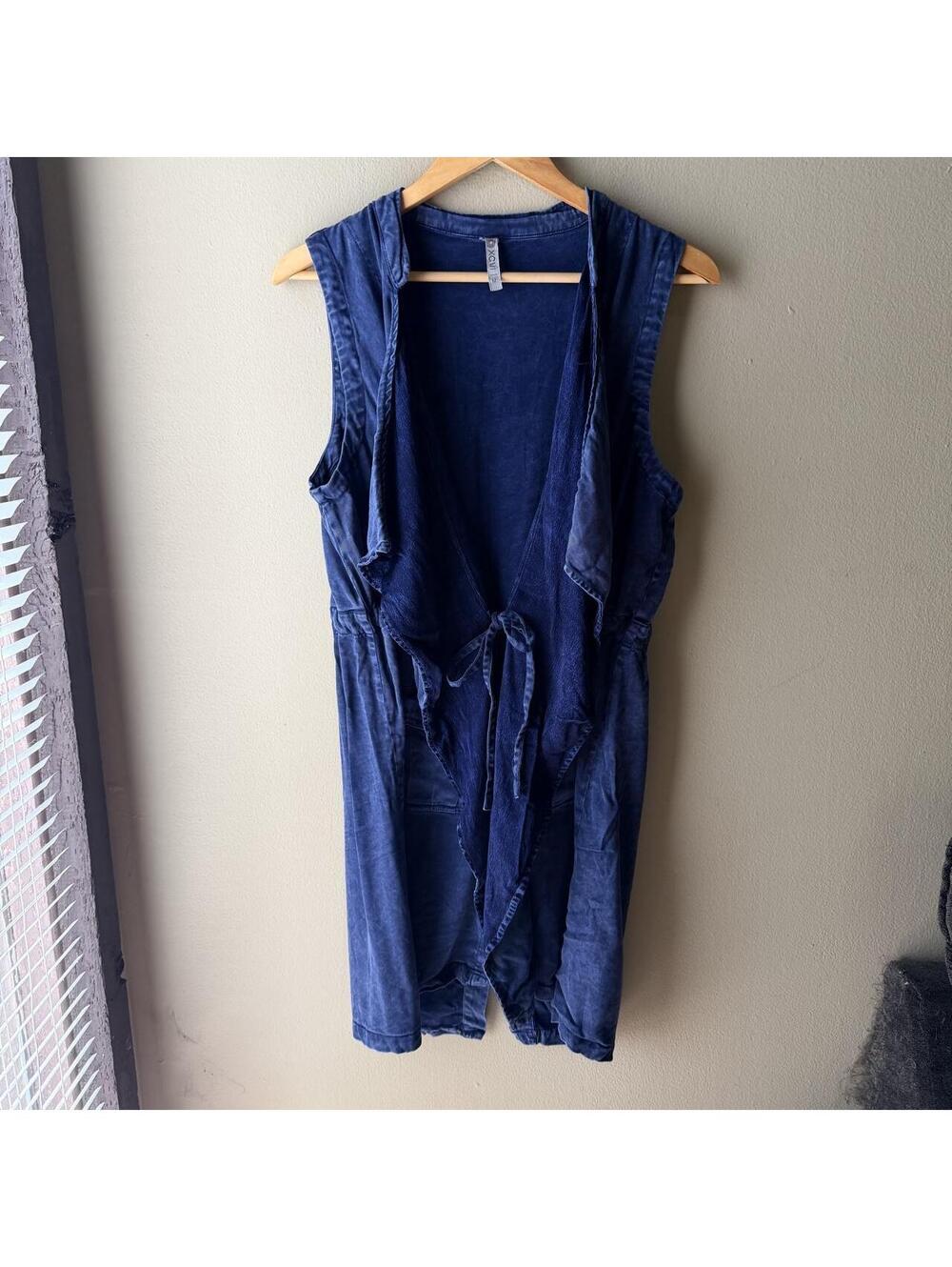 XCVI Indigo Mineral Wash Waterfall Utility Duster Vest Medium